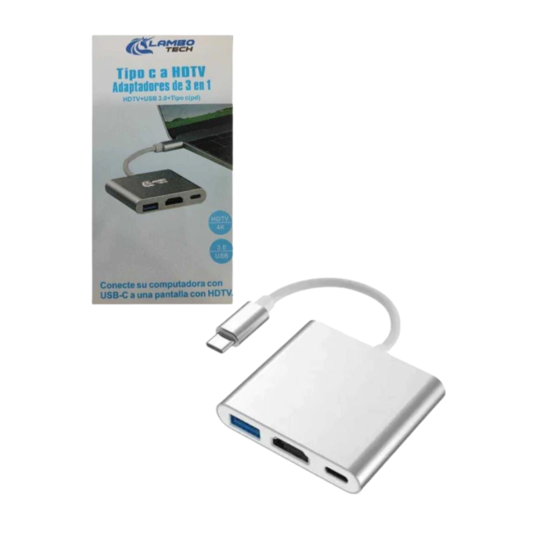 Adaptador Hub USB Tipo C a HDTV 3 en 1 (HDMI 4K / USB 3.0 / Tipo C PD) - Imagen 3