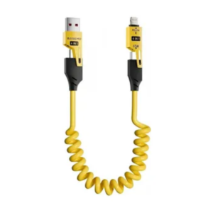 Cable Resorte Enrulado 4 en 1 Carga Rápida 65W / PD 27W (USB-A / Tipo C a Tipo C / Lightning)