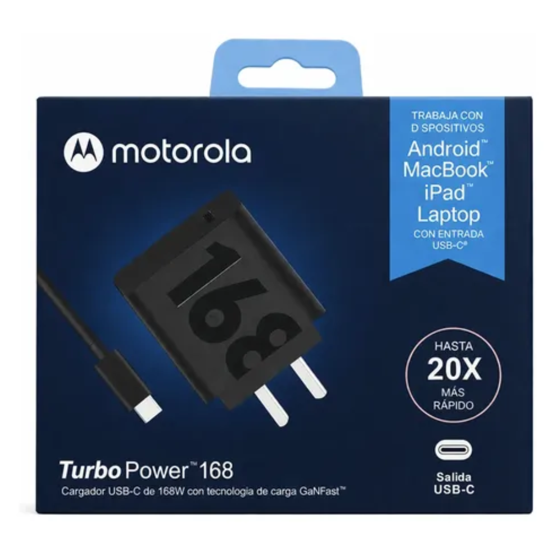 Cargador de Pared Tipo Motorola TurboPower 168W GaNFast USB-C con Cable Tipo C Incluido