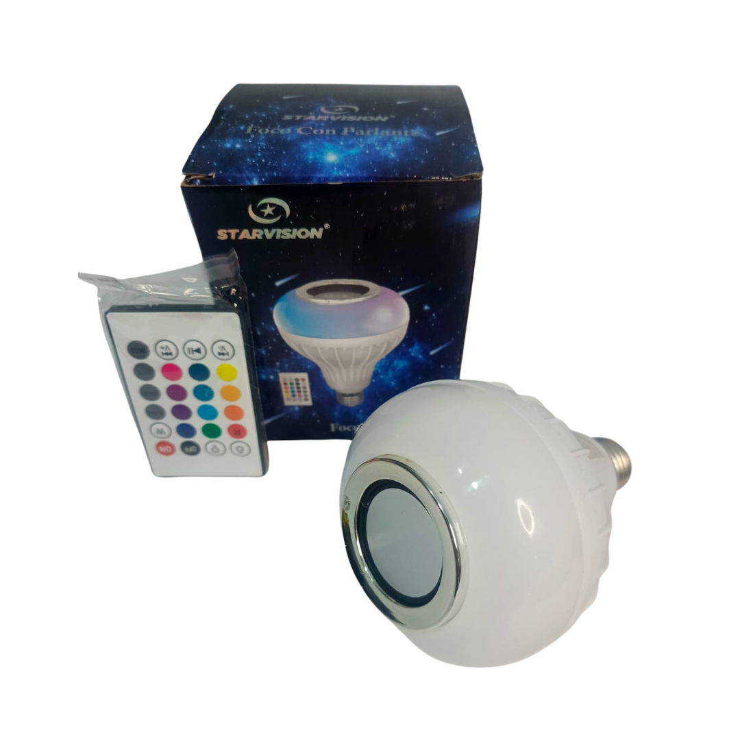 Lámpara Foco LED RGB 12W con Parlante Bluetooth y Control Remoto (Rosca E27) - Imagen 2