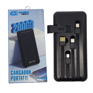 Cargador Portátil Power Bank Lambo Tech PL-03 20.000 mAh (4 Cables Integrados 4 en 1 - Antideslizante)