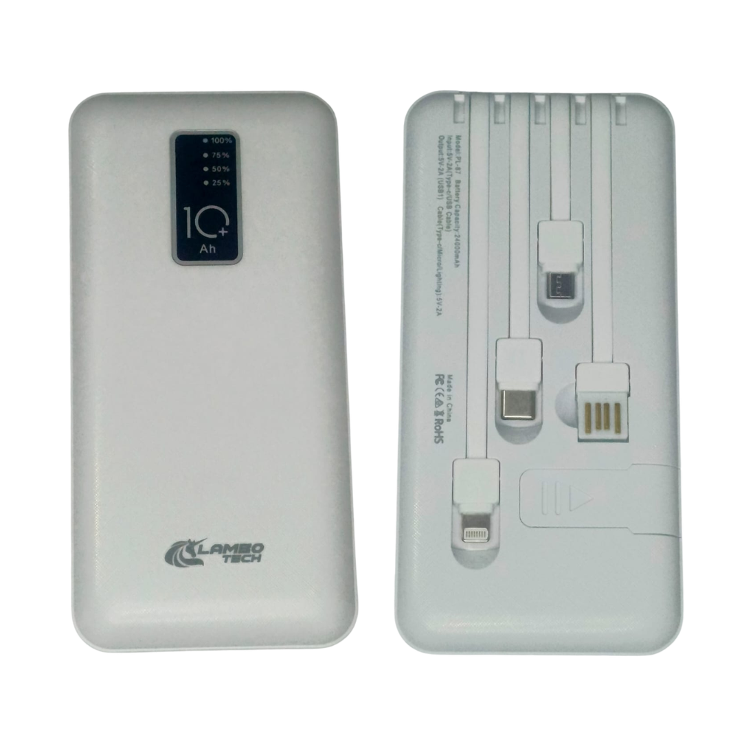 Cargador Portátil Power Bank Lambo Tech PL-87 24.000 mAh (4 Cables Integrados 4 en 1 / Display LED) - Imagen 2