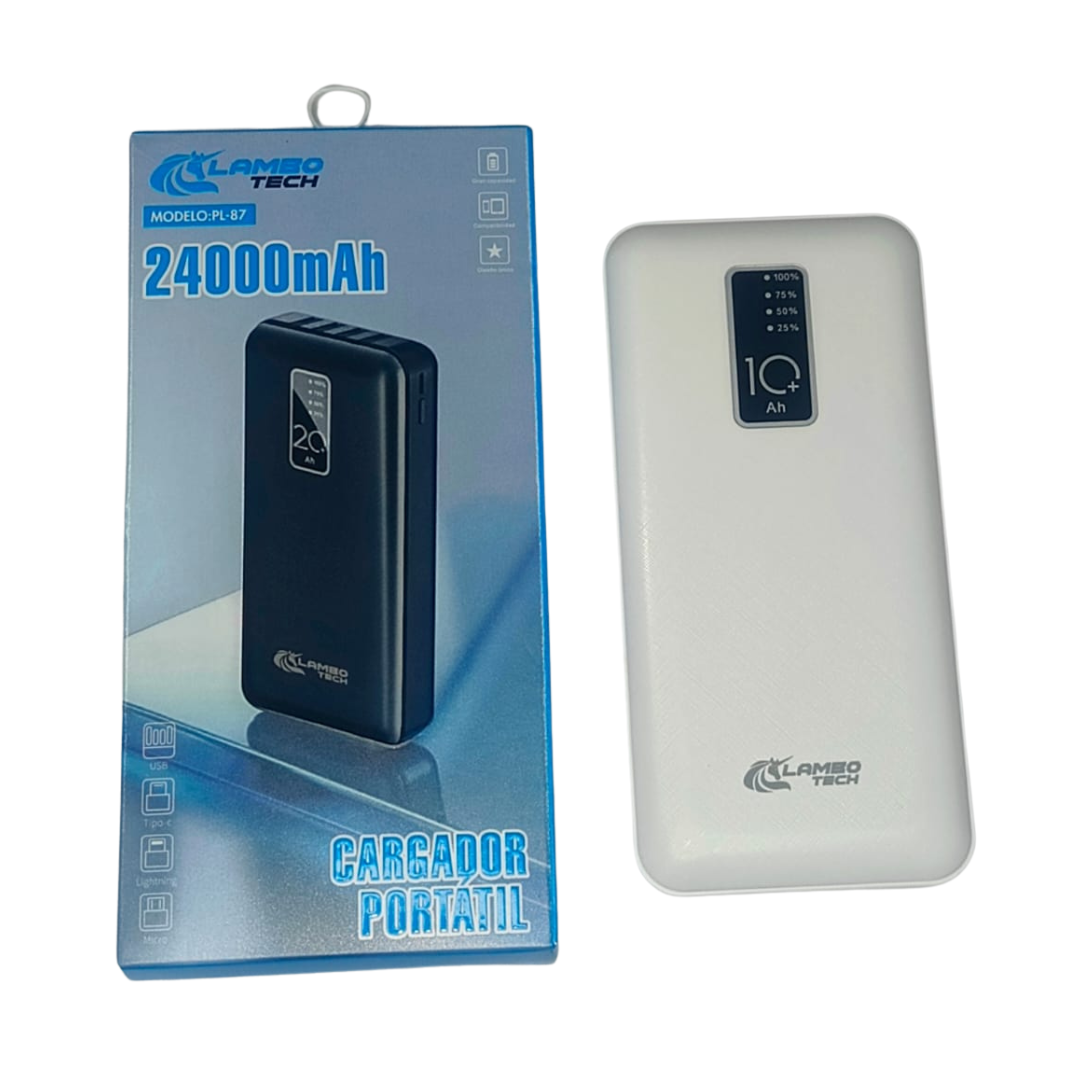 Cargador Portátil Power Bank Lambo Tech PL-87 24.000 mAh (4 Cables Integrados 4 en 1 / Display LED) - Imagen 3
