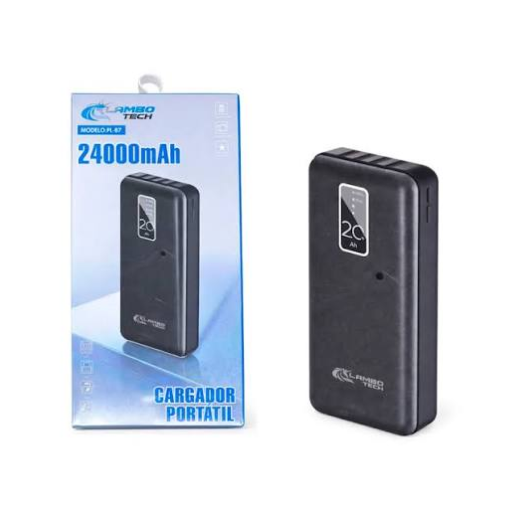 Cargador Portátil Power Bank Lambo Tech PL-87 24.000 mAh (4 Cables Integrados 4 en 1 / Display LED)